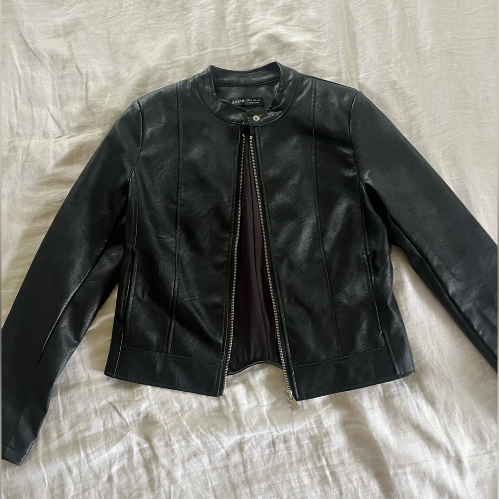 SHEIN Black Leather Motorcycle Jacket